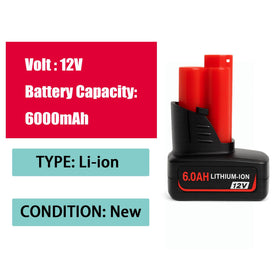 VOLT1799 6Ah M12 battery compatibility with Milwaukee M12 cordless tools.