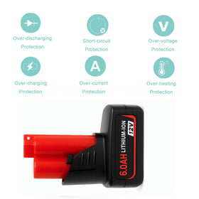 VOLT1799 6Ah M12 battery safety protections against overcharge and overheating.