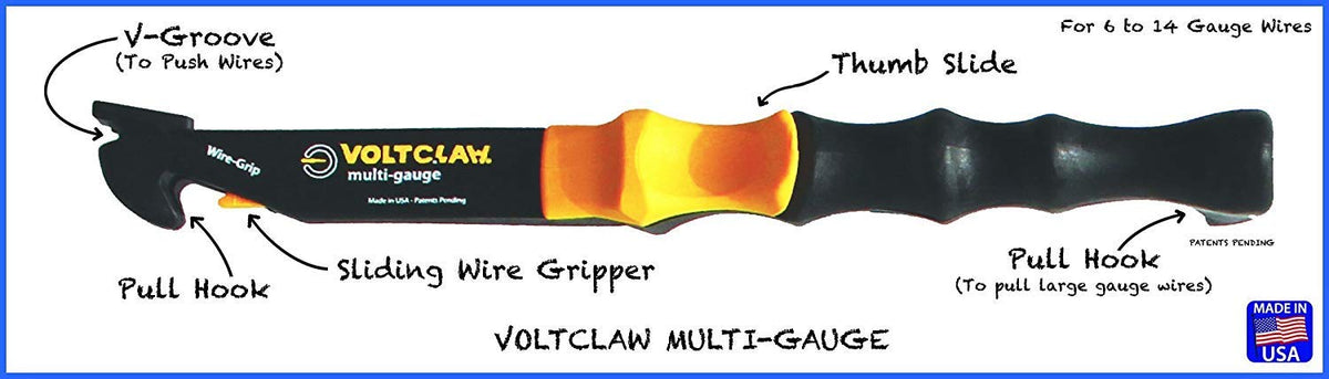 VoltClaw12 wire-moving tool close-up showing controlled wire handling.