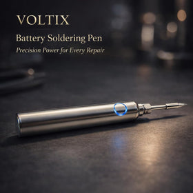 Voltix cordless soldering pen in hand enables quick, cord-free repairs anywhere.