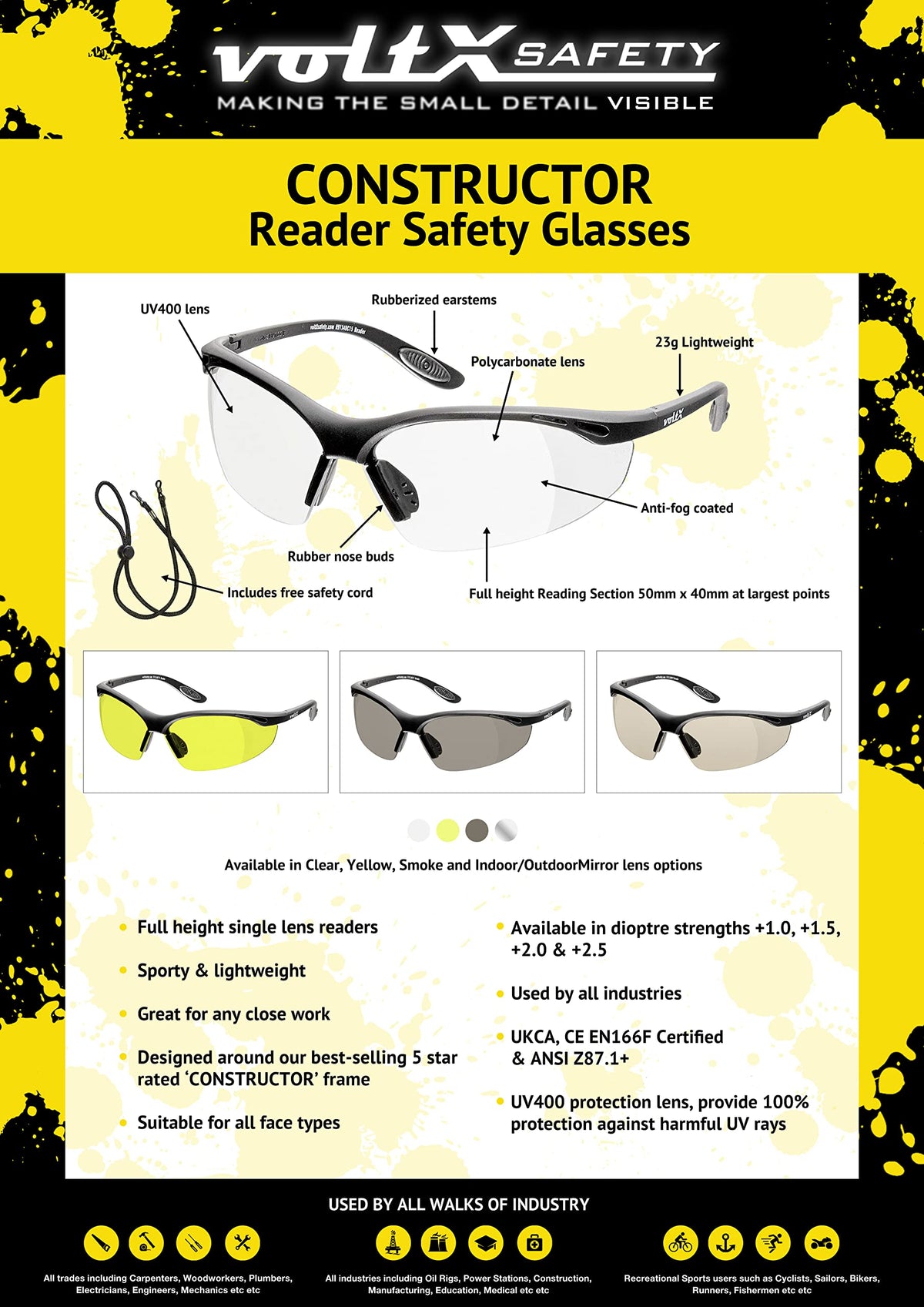 voltX Constructor full-lens magnification across the frame for clearer reading.