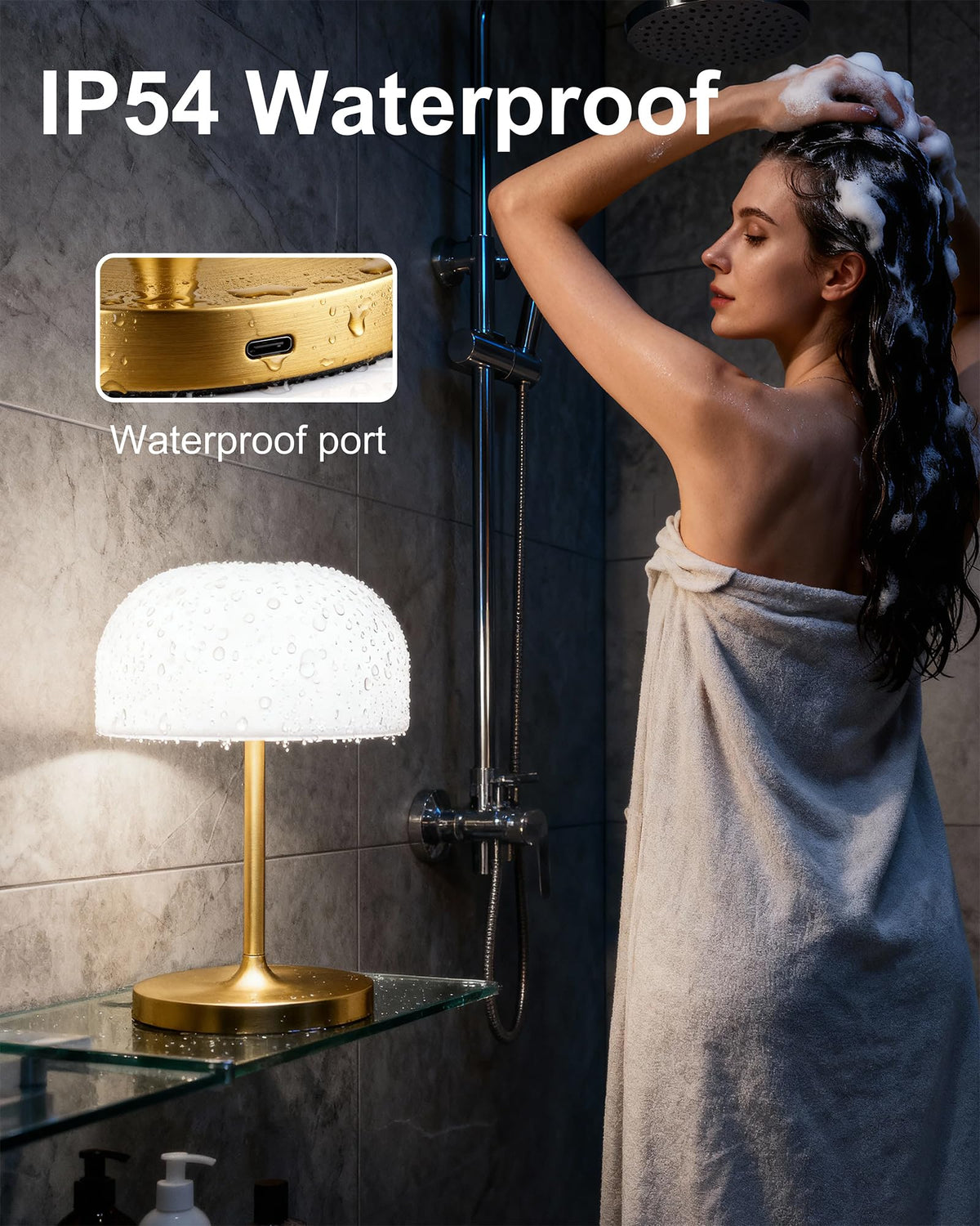 VoMii Mushroom Lamp IP54 waterproof for showers and baths safely