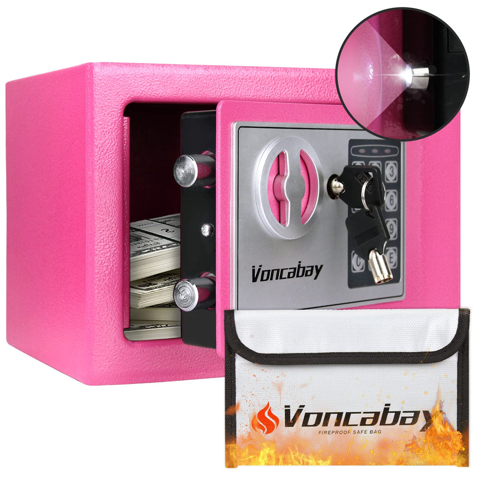 Voncabay pink money safe box front view for home security