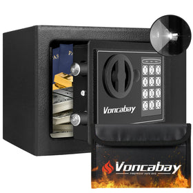 Voncabay money safe box with sensor light, closed, easy night access.