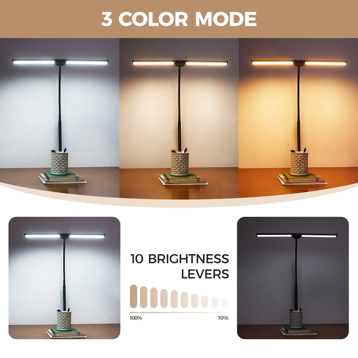 Voncerus LED desk lamp clip-on design fits securely on desks for space-saving use.