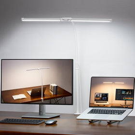Voncerus LED desk lamp with dual head and clamp for broad home office lighting