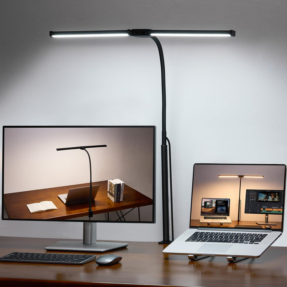 Voncerus LED desk lamp dual-head providing broad and focused lighting.