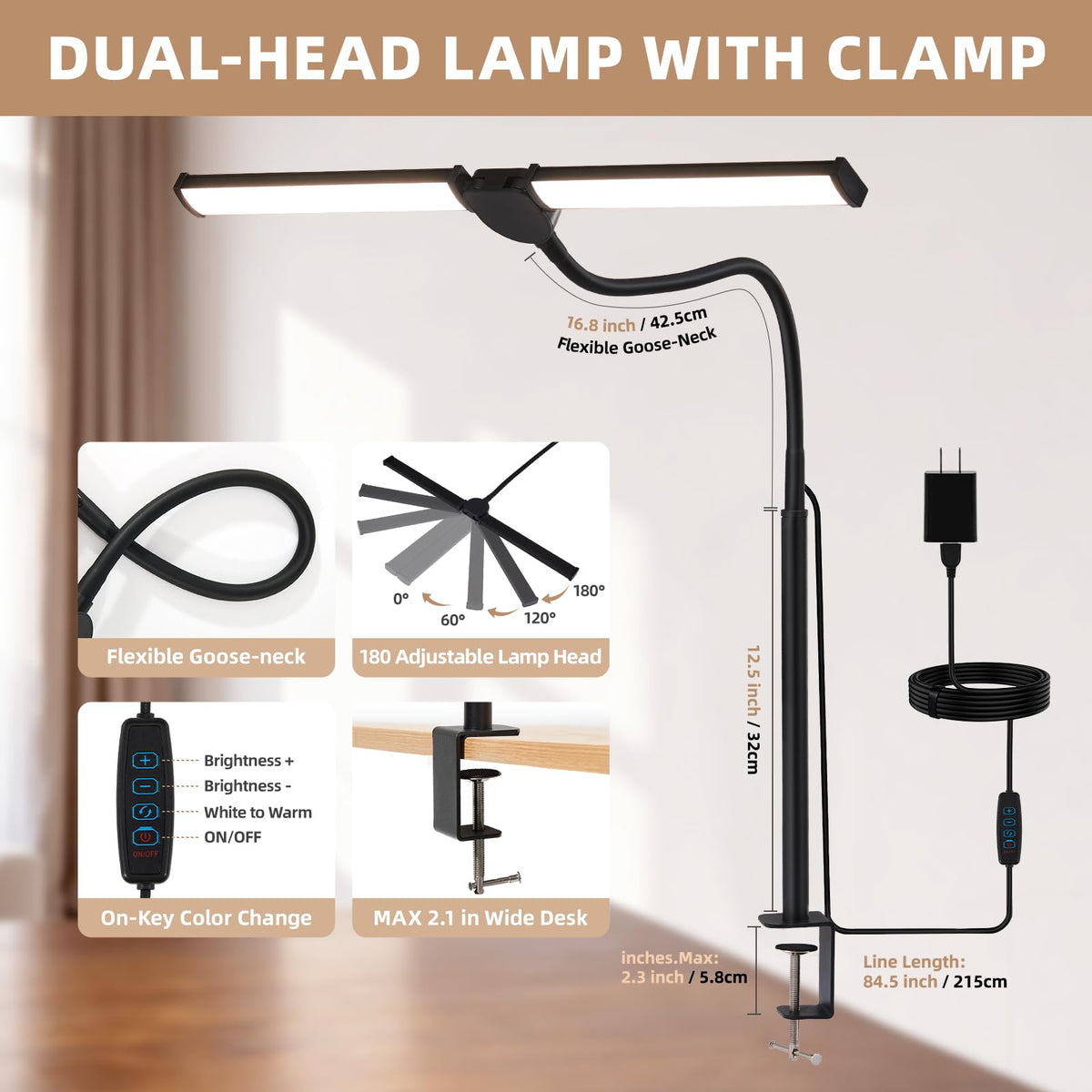 Voncerus gooseneck LED lamp with 360° adjustment directs light precisely where needed.