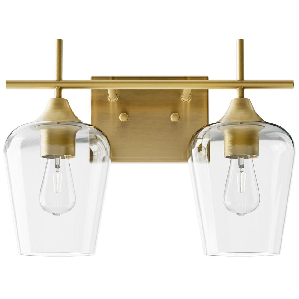 VONLUCE 2-light vanity light with brushed gold and clear glass for a modern bathroom glow.