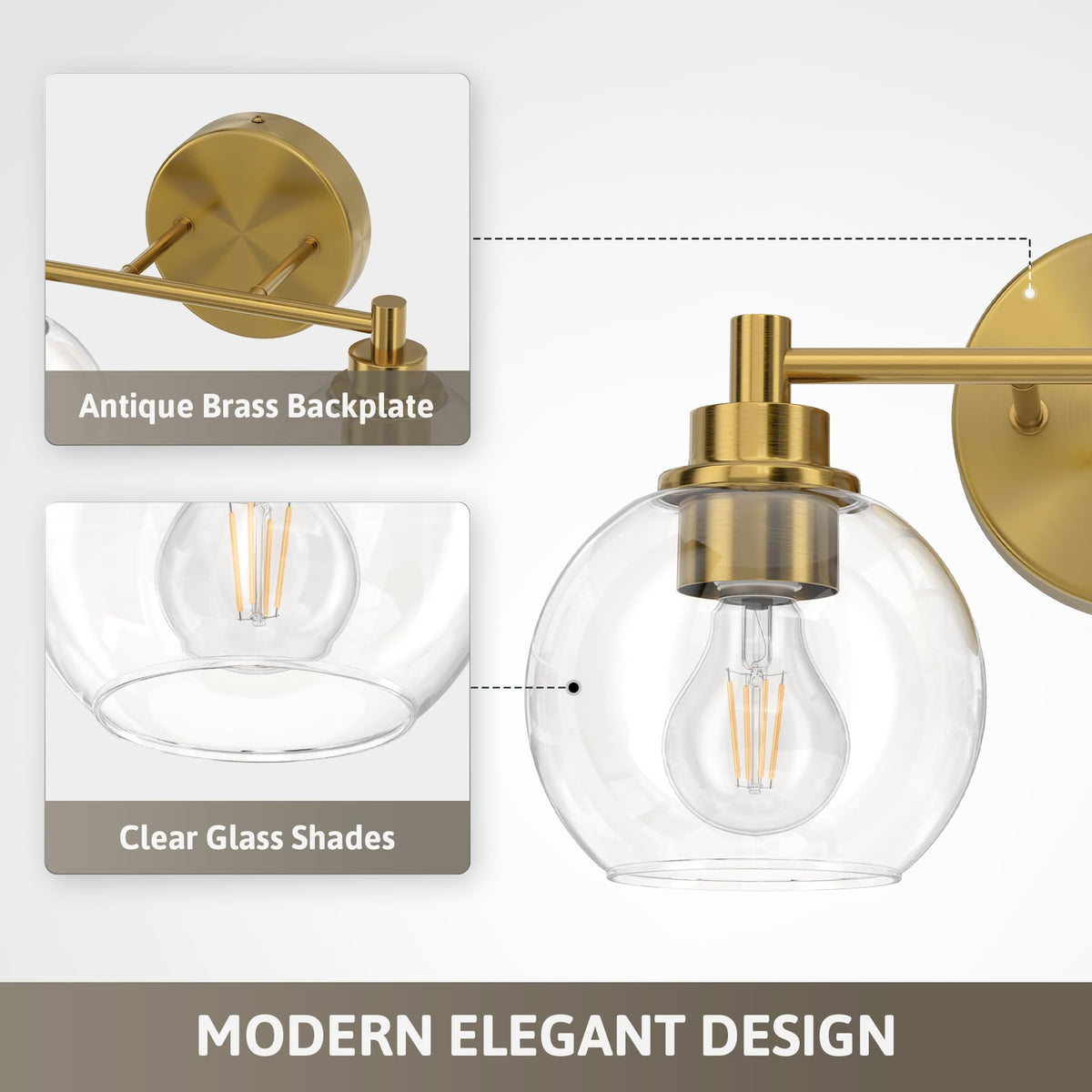 VONLUCE antique brass finish wall light adds timeless character.