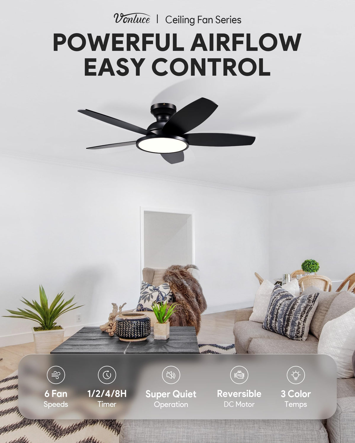 Vonluce full-spectrum LED light with 3CCT options for ambience.