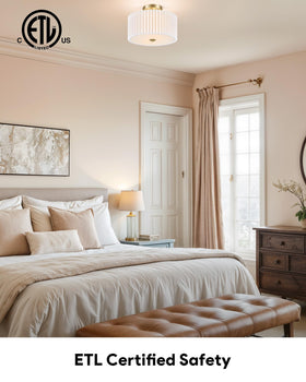 VONLUCE pleated white drum shade provides a soft, diffused glow.