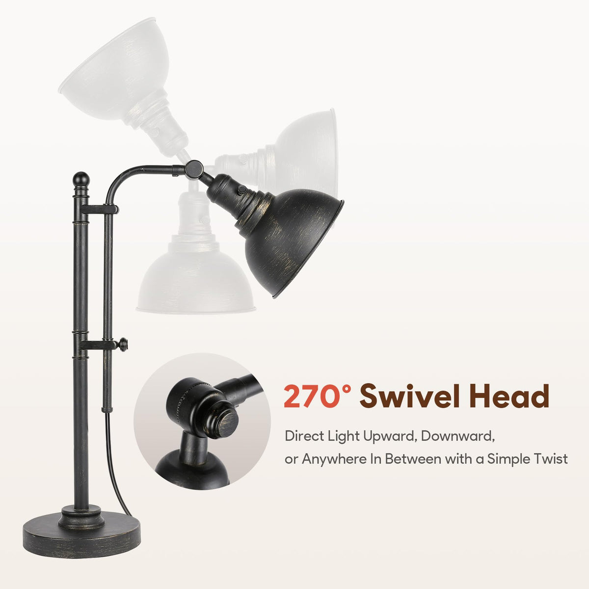 VONLUCE Rustic Desk Lamp 180-degree swivel enables uplight or downlight.