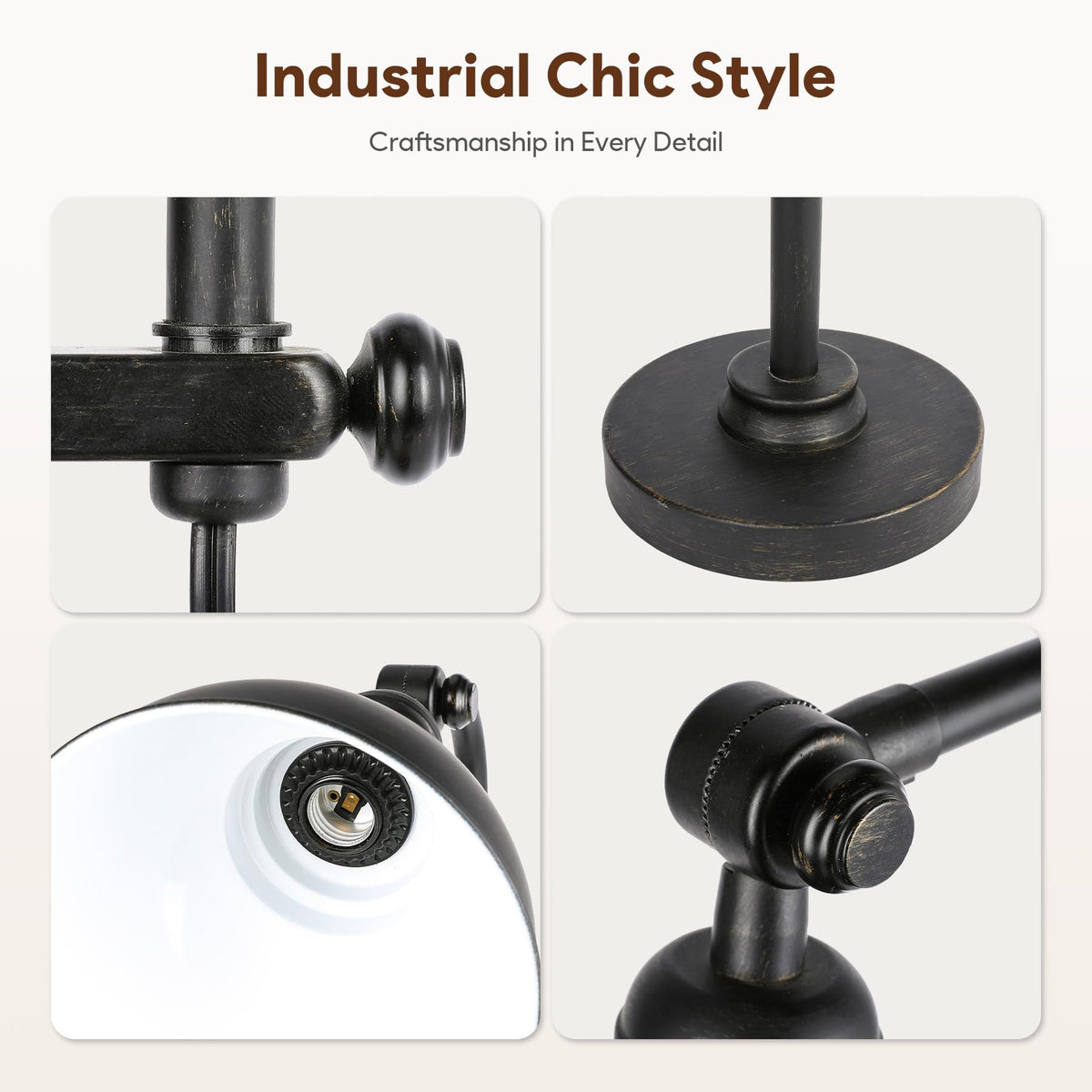 VONLUCE Rustic Desk Lamp five-foot cord provides flexible placement options.