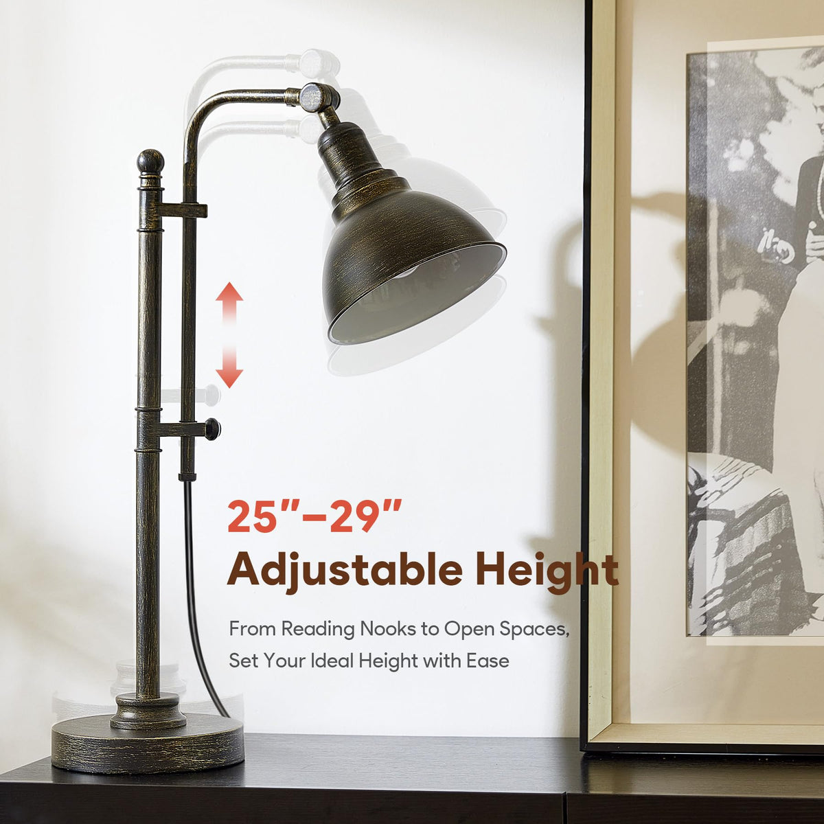 VONLUCE Rustic Desk Lamp bronze shade casts warm light for reading.