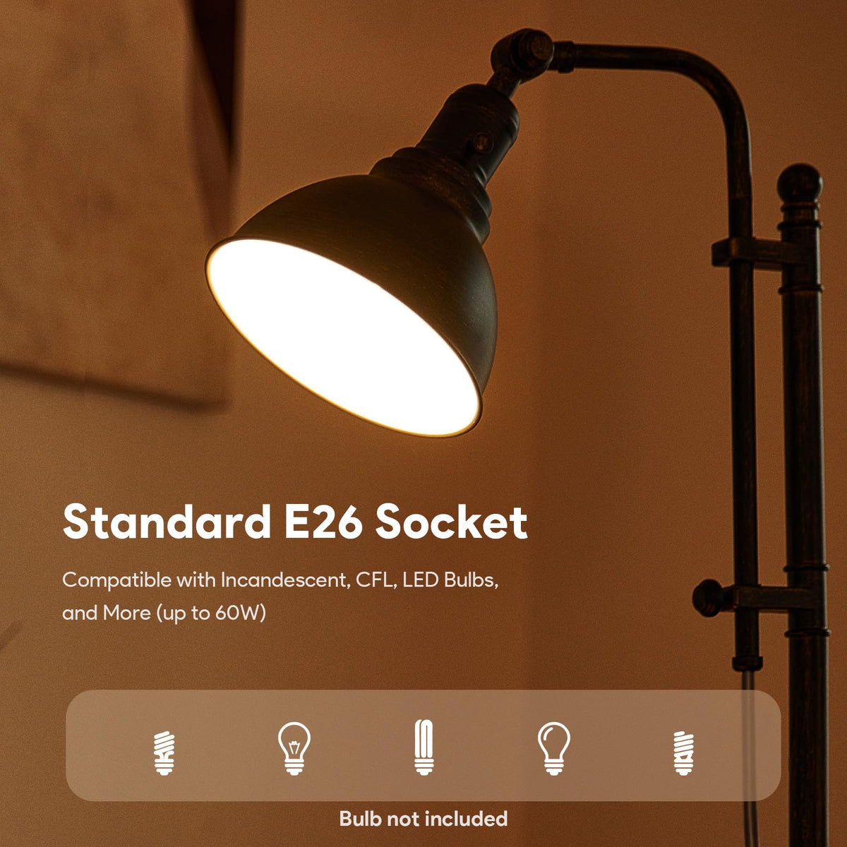 VONLUCE Rustic Desk Lamp Edison bulb-ready for authentic ambiance (bulb not included).