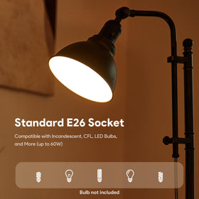 VONLUCE Rustic Desk Lamp Edison bulb-ready for authentic ambiance (bulb not included).
