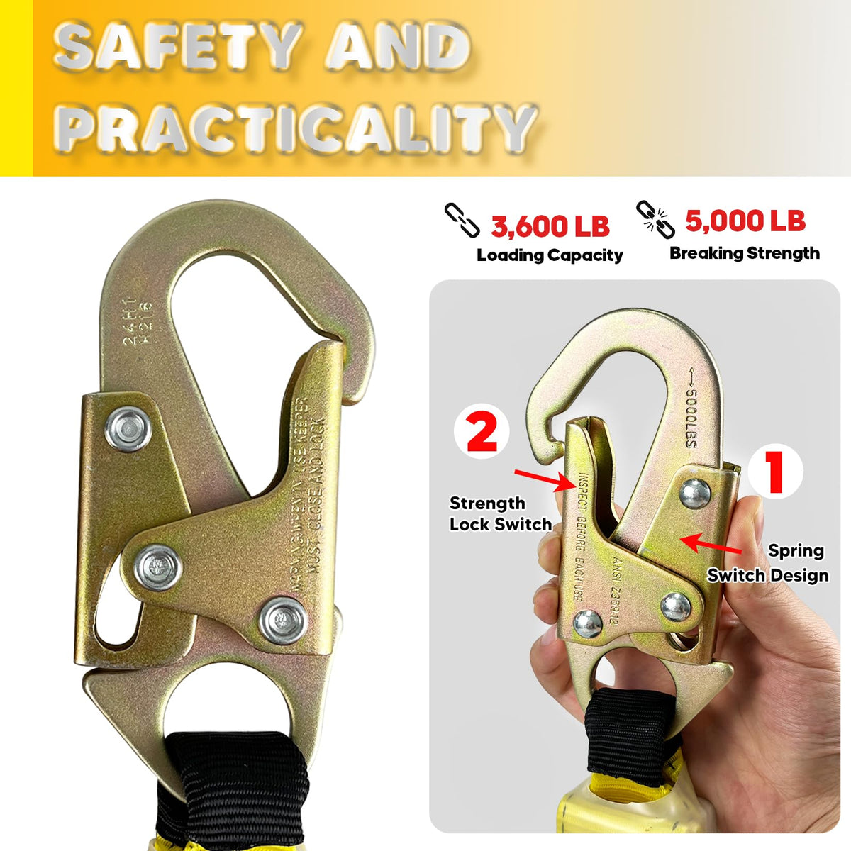 VONLX adjustable carabiner enables easy lifeline movement along the line.