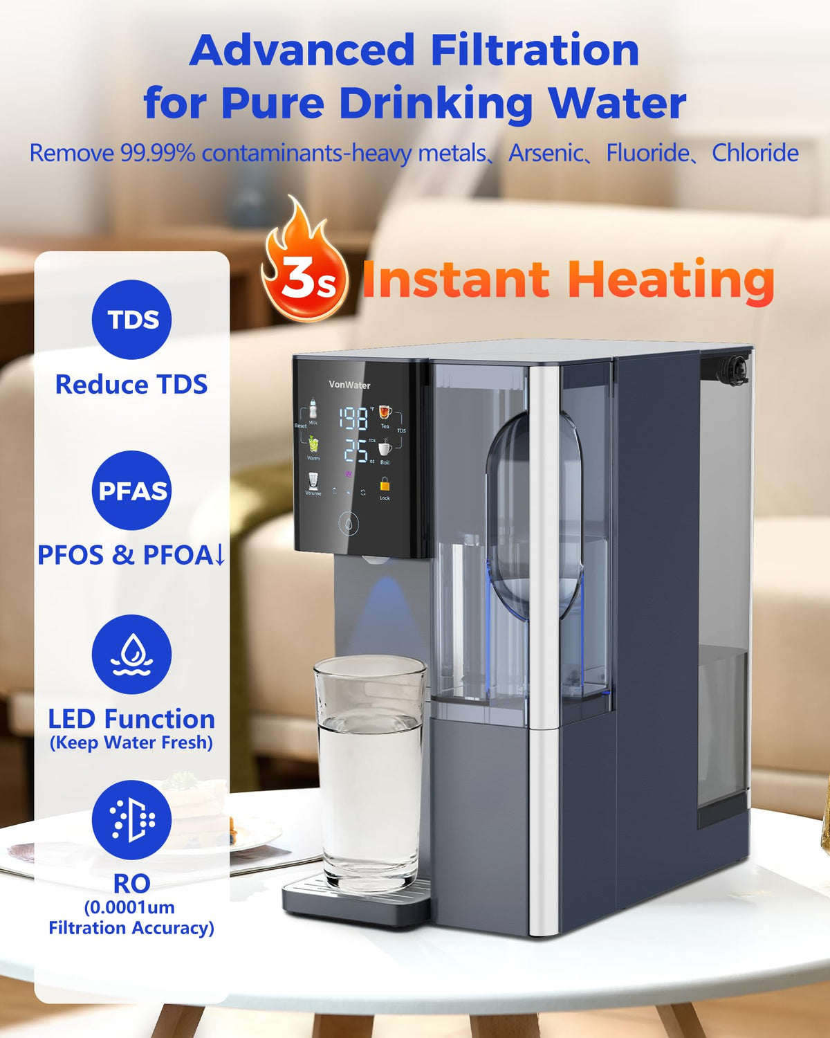 VonWater CT910H close-up of quick replacement filter and compact setup