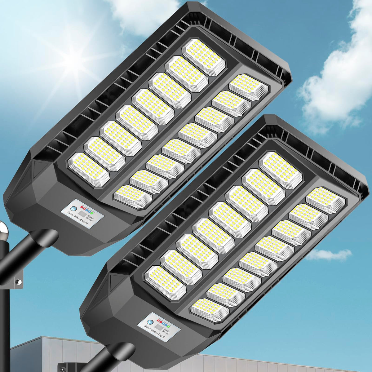VOOJOY 8000W solar street light provides wide brightness coverage for yards and driveways