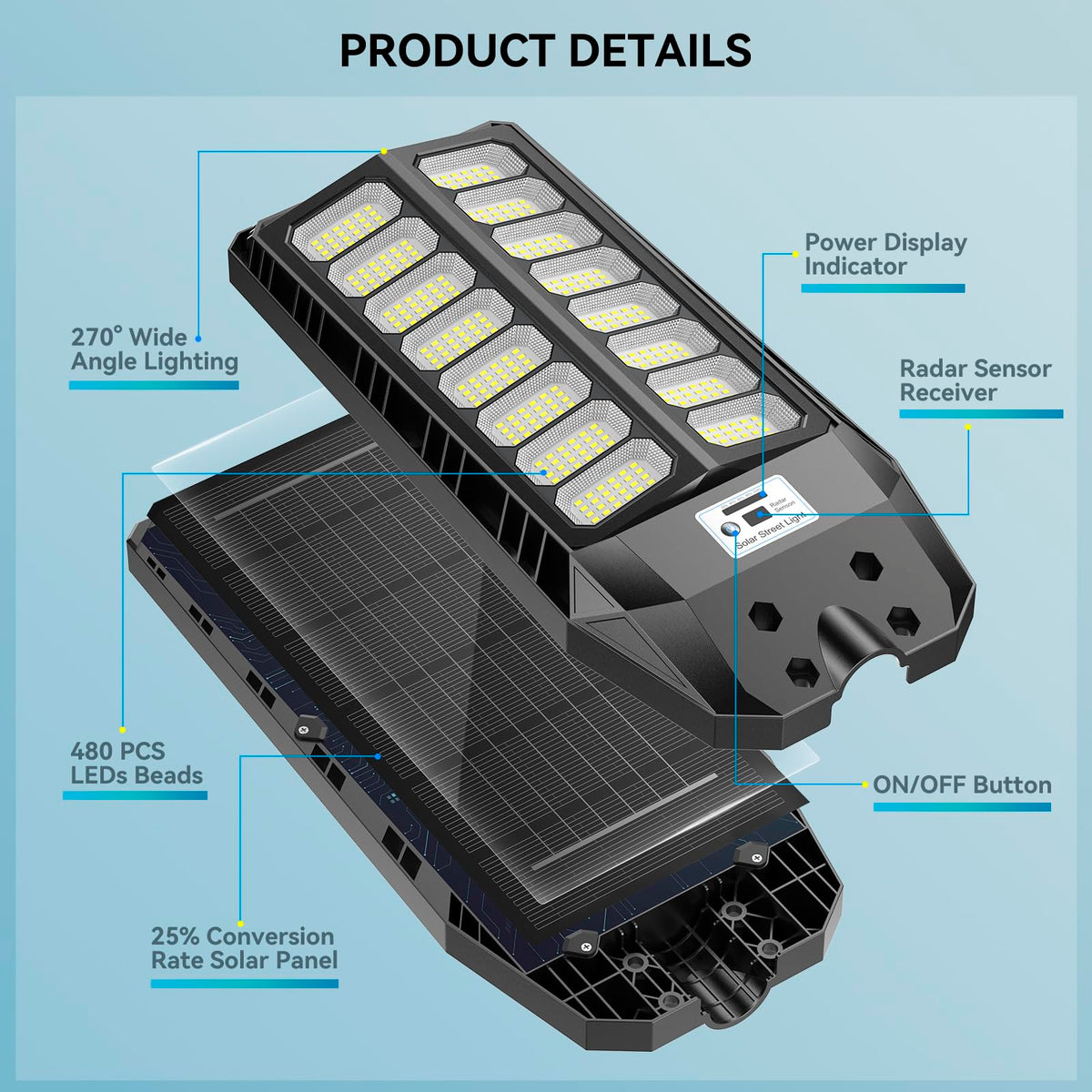 VOOJOY 8000W motion sensor activation for responsive security lighting at night