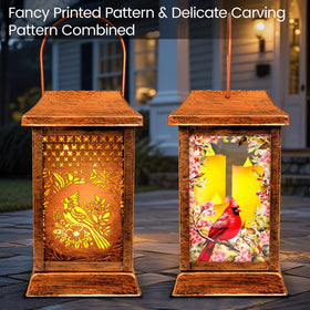 VOOKRY Cardinal Solar Lantern close-up of laser-cut panels and dual-sided prints