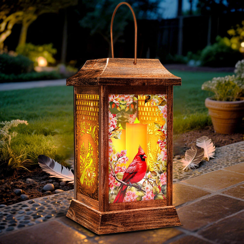 VOOKRY Cardinal Solar Lantern in daylight showcasing metal and glass exterior