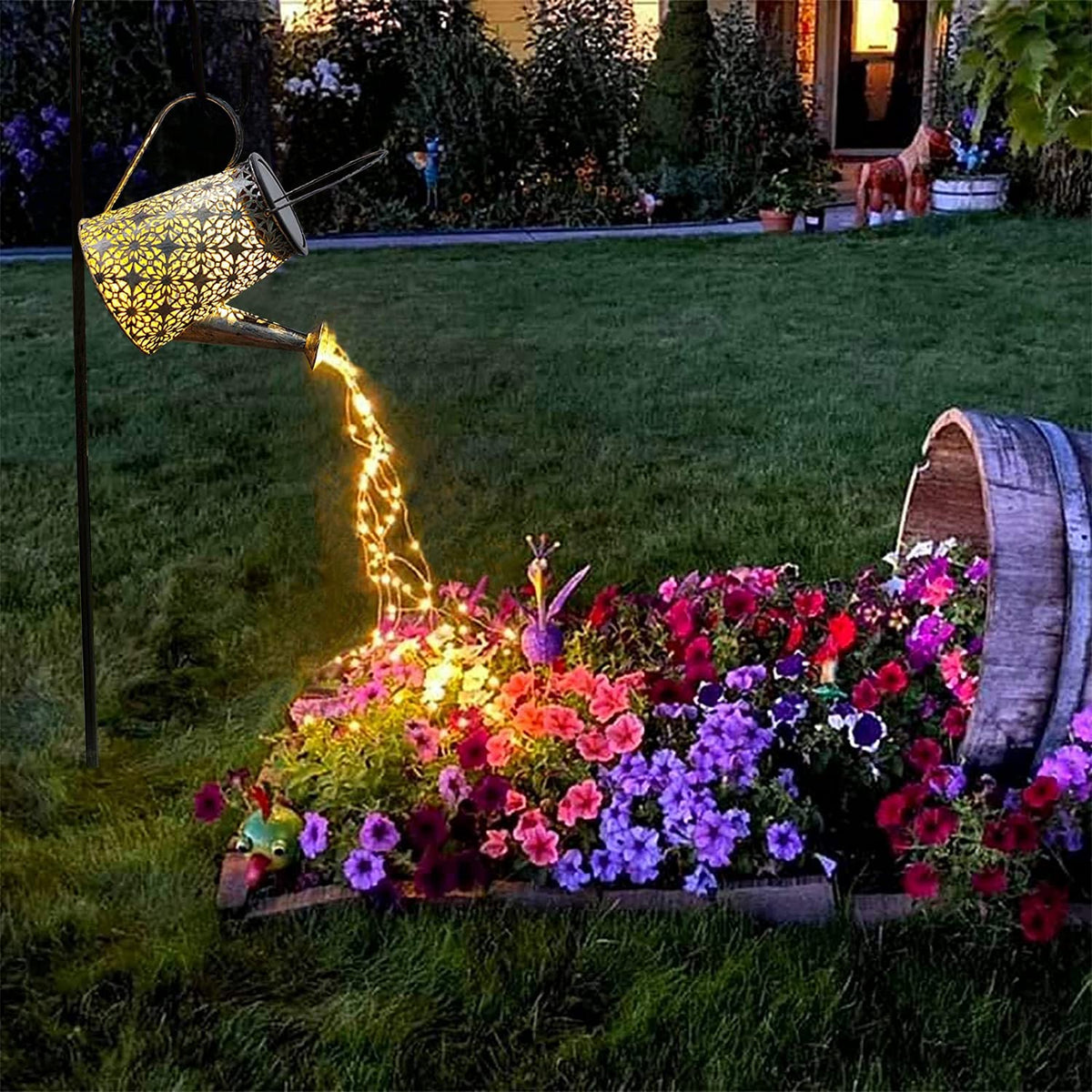 VOOKRY solar watering can lights hanging with shepherd hook for outdoor ambiance and easy nighttime garden lighting