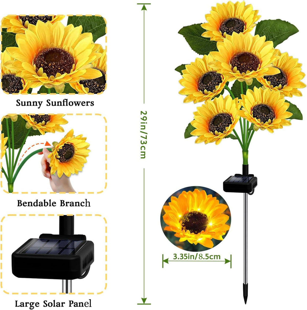 VOOKRY sunflower lights decorate pathways for safe night illumination.