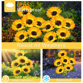 VOOKRY waterproof sunflower lights withstand rain for outdoor use.