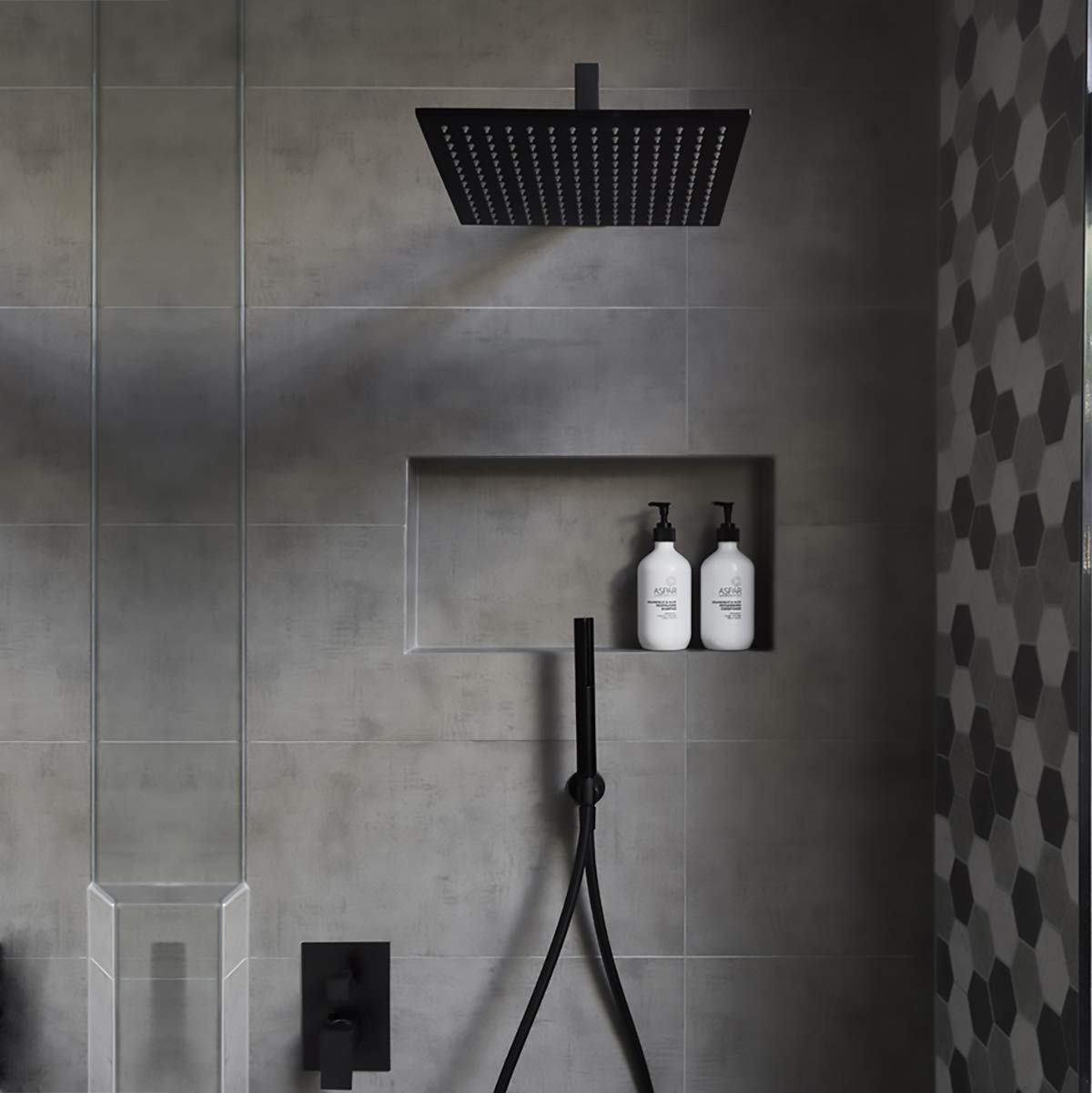Voolan 12-inch black finish adds modern bathroom style.