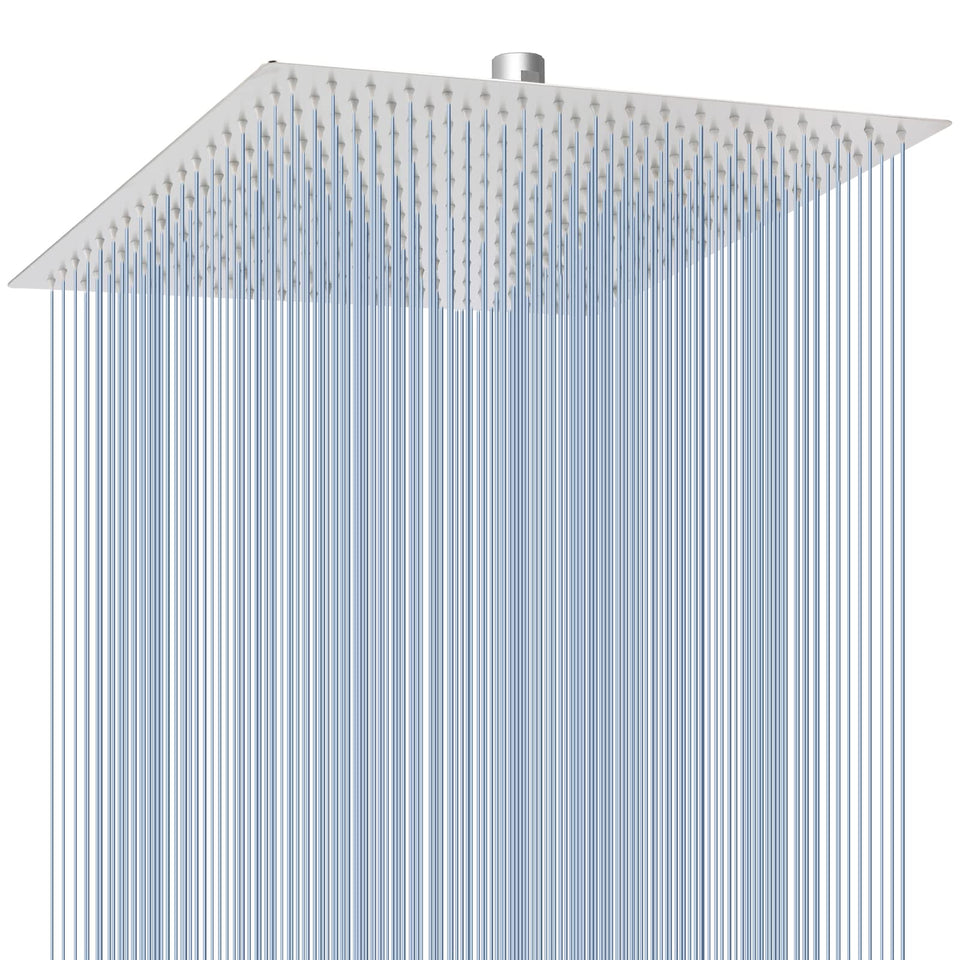 Voolan oversize 16-inch square shower head showing broad surface for immersion.