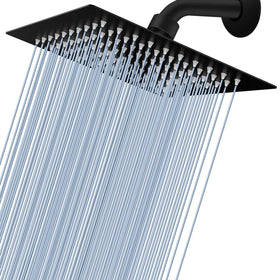 Voolan Rain Shower Head front view in matte black, premium bathroom design.
