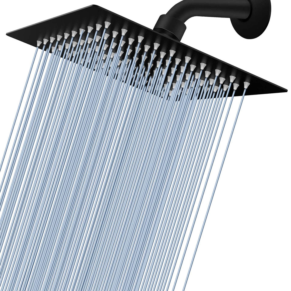 Voolan Rain Shower Head front view in matte black, premium bathroom design.