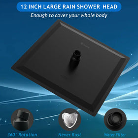 Voolan square design creates a waterfall-like shower experience.