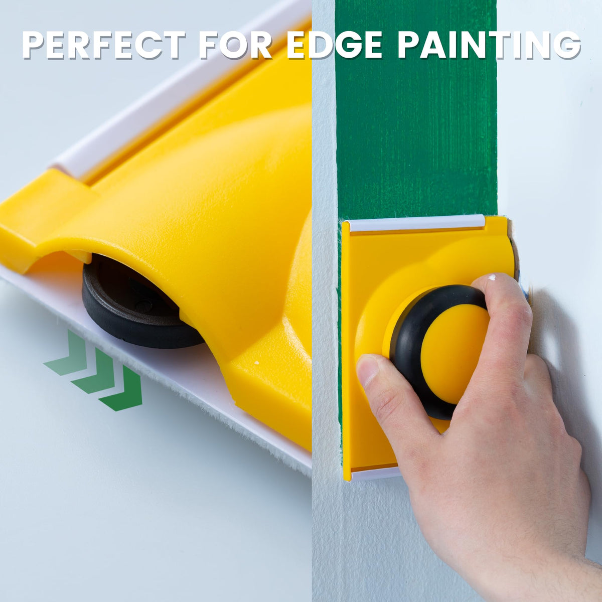Voomey edge painting tool demonstrating trim painter and pad alignment