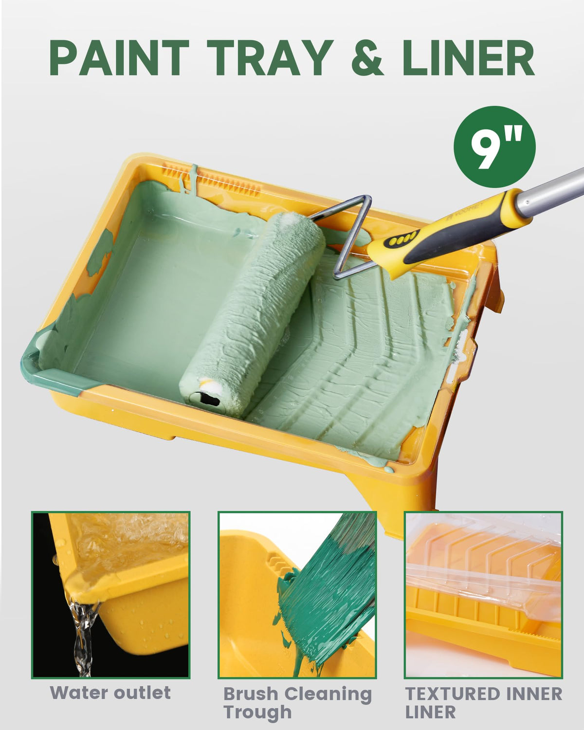 Voomey extension pole assembly demonstrates adjustable length for interior painting.