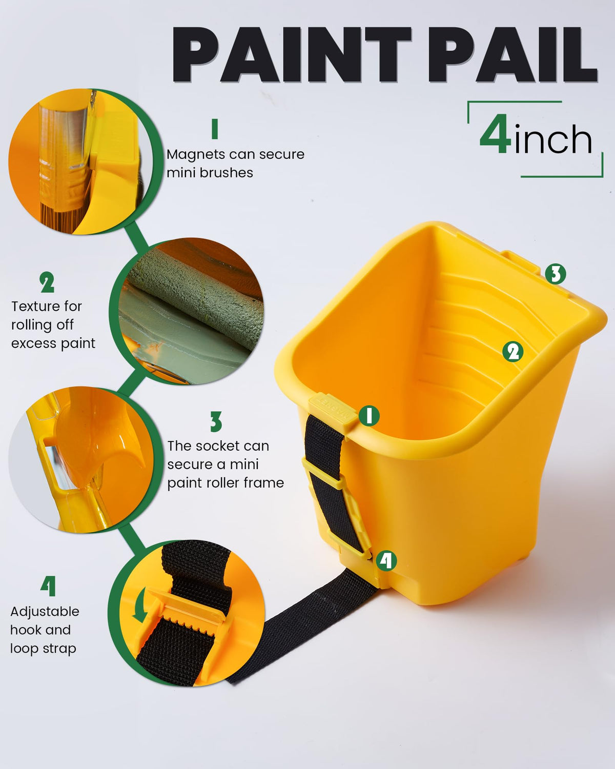Voomey mini roller frame with yellow and black handle enables smooth edge coverage.
