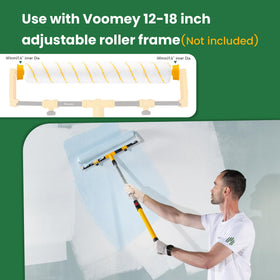 Voomey roller absorbs and releases paint for uniform coverage.