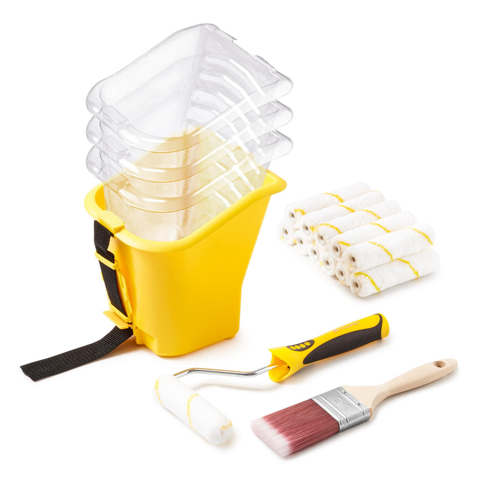 Voomey paint bucket hand-held with 4-inch cup for precise decorating tasks.