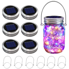 VOOKRY 6-pack solar mason jar lid lights glow warmly for outdoor spaces.