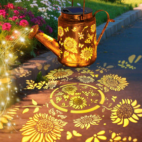 VOOKRY solar lights with sunflower decor lighting a garden path at night.
