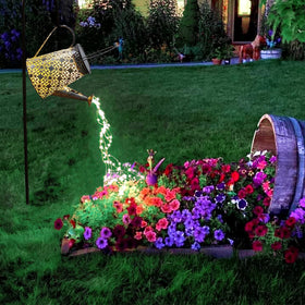 VOOKRY watering can lights with shepherd hook illuminate gardens at night