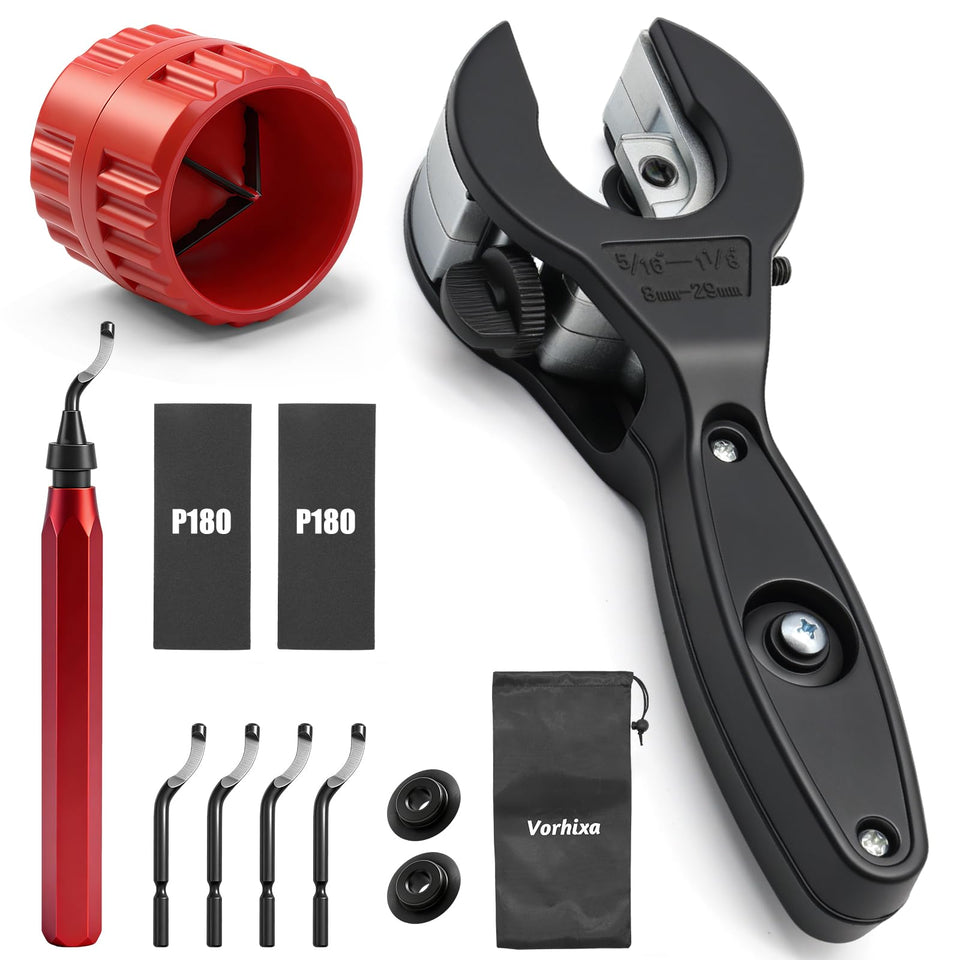 Vorhixa 12-Pc Ratcheting Pipe Cutter Kit close-up showing compact design for tight spaces