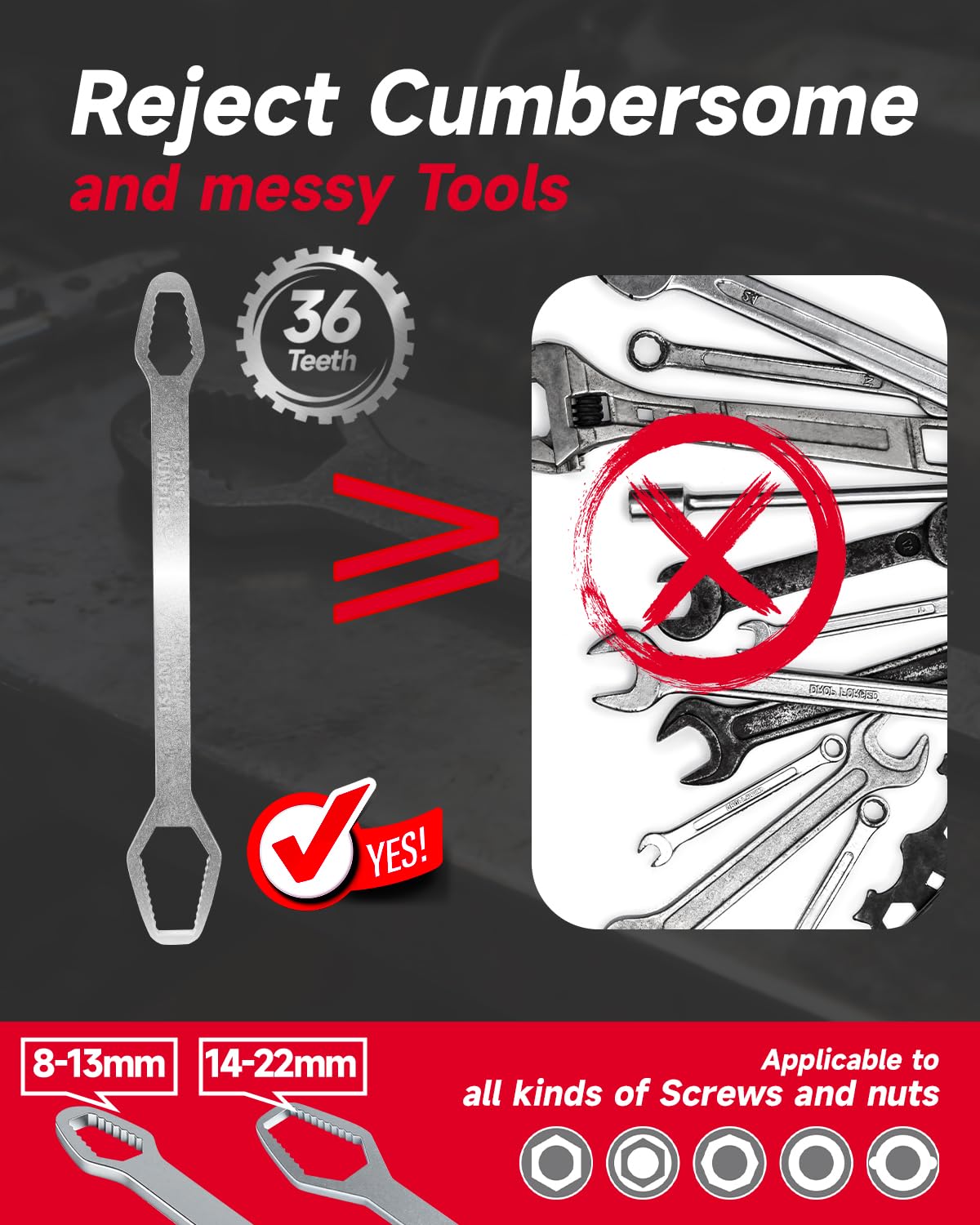Vorhixa 6pcs swivel-heads extend reach to hard-to-access nuts.