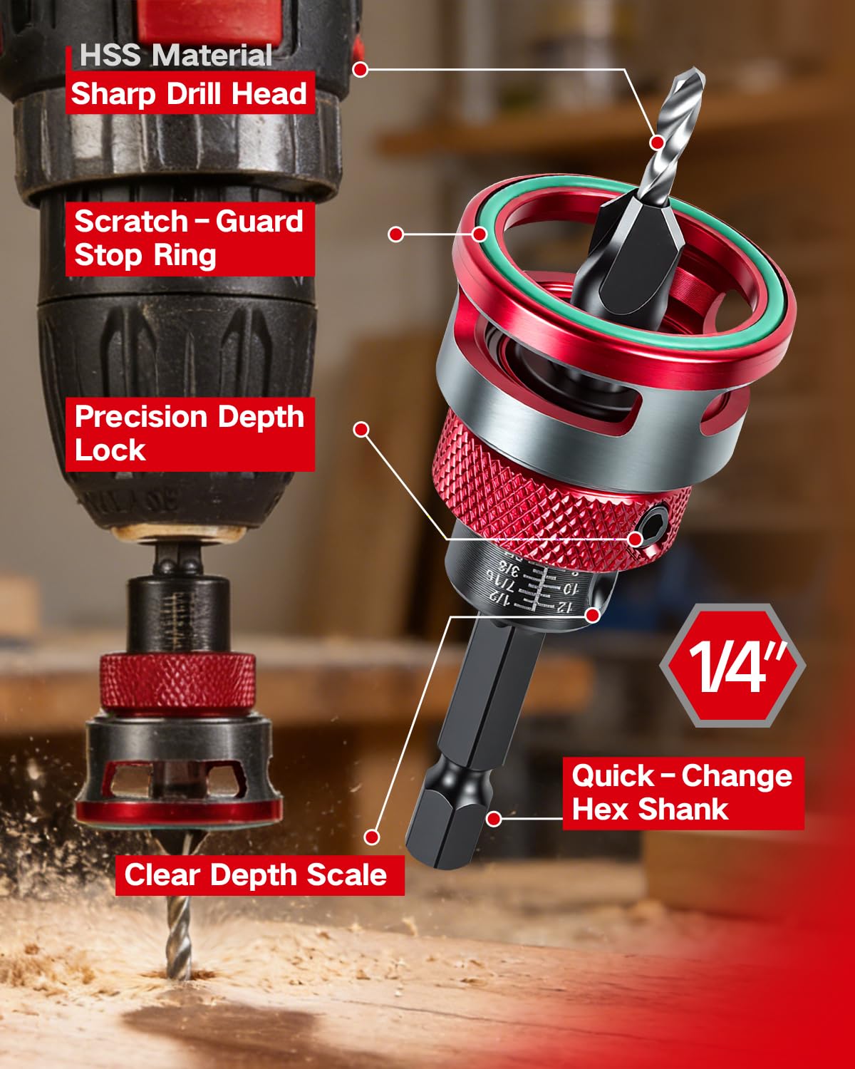Vorhixa M2 HSS tapered bit delivers durable, sharp drilling through wood.
