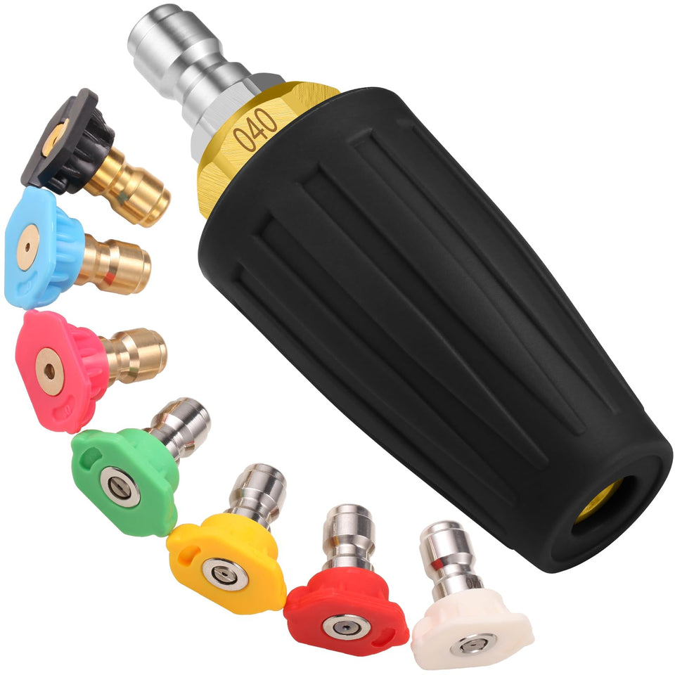 Vorigy 4000psi turbo nozzle at 0-degrees for focused surface cleaning.