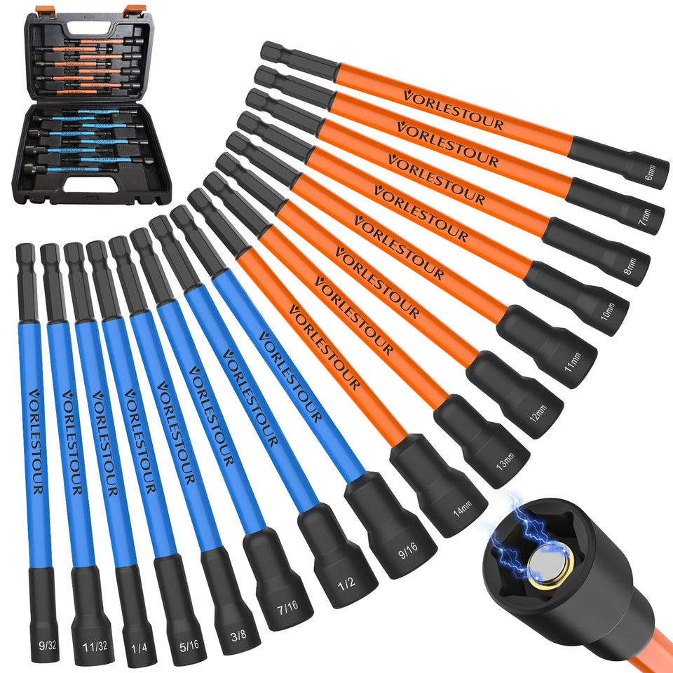 Vorlestour 16-piece magnetic nut driver set with secure magnetic tips for DIY projects