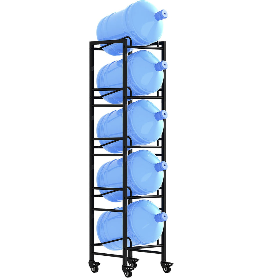 Vorshape 5-gallon jug holder with four wheels enables easy mobility.