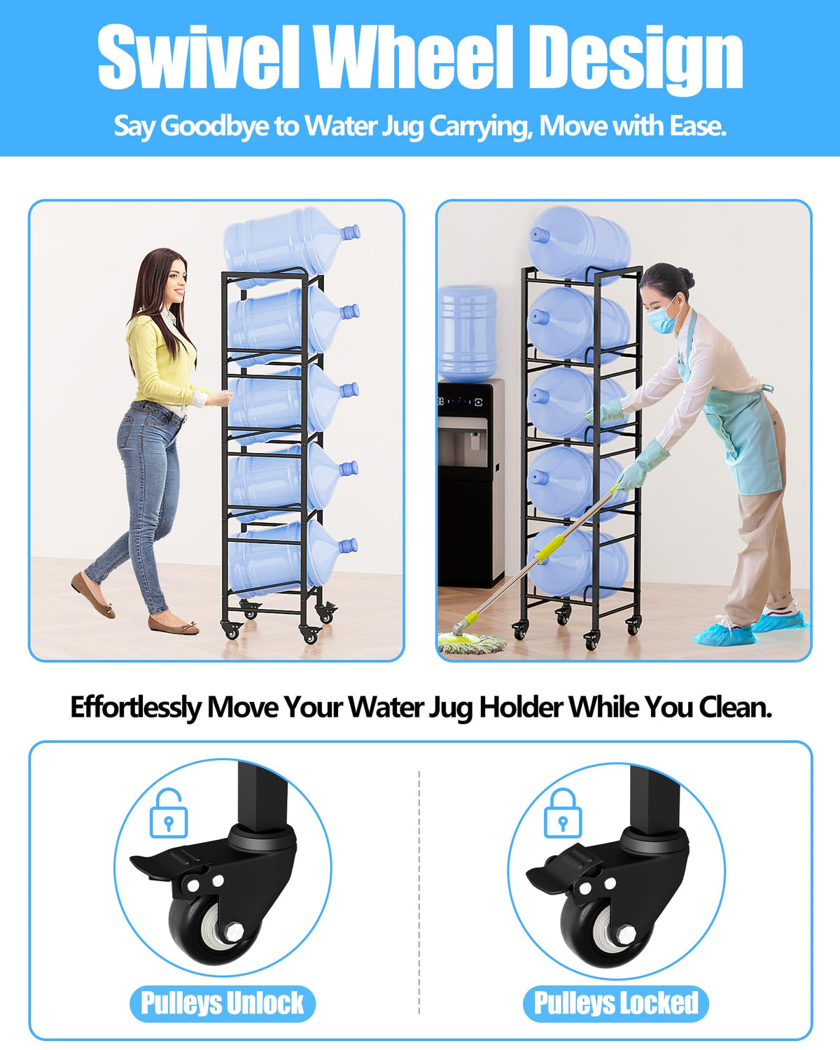 Vorshape 5-tier rack saves floor space by stacking five jugs.